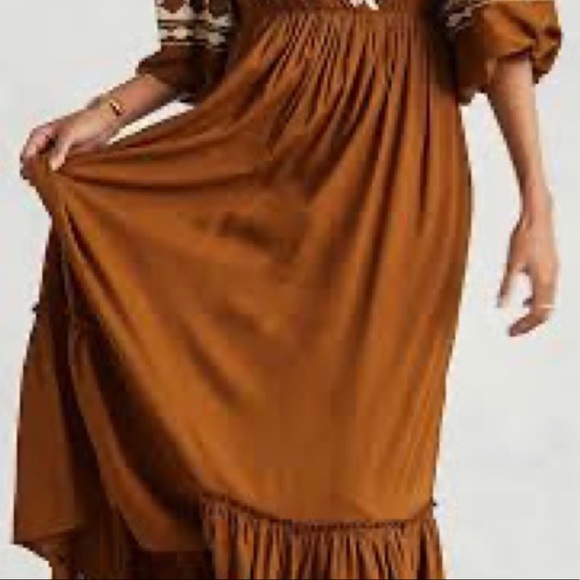 Anthropologie Boho Maxi Dress NWT Rich Brown Embroidered So Perfect & Stunning! - Picture 9 of 12